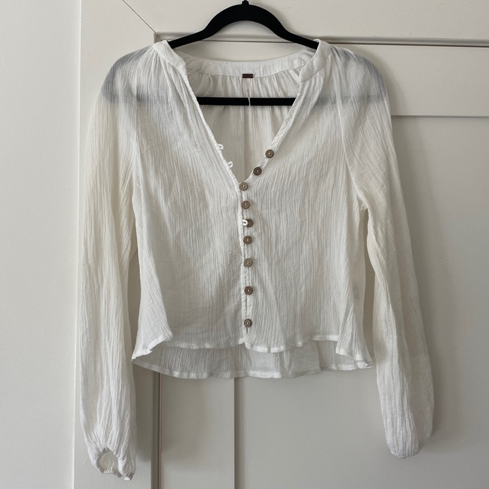 Free People White Long Sleeve Button Tunic